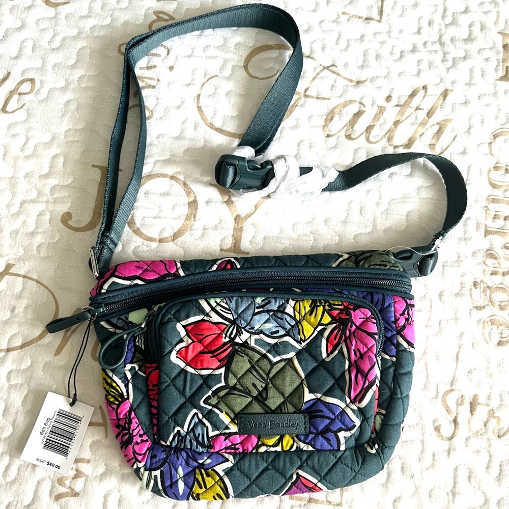 NWT Vera Bradley Falling Flowers Dark Green Belt Bag/Fanny Pack RFID